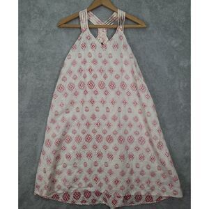 Artisan NY Linen Dress Geo Aztec‎ Print woven Straps Sleeveless Sz S Cream Red